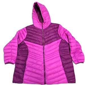 Lands End Womens Plus Size 2X Hooded Down Filled Puffer Coat Jacket Pink Light